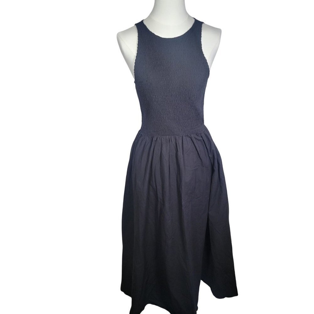 Madewell The Melody Black Smocked Cotton Sleeveless Midi Tank Dress Size XS